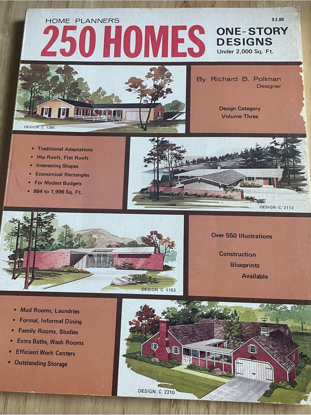 250 Homes One-Story Designs by Richard B. Pollman - Cream/Orange Cover